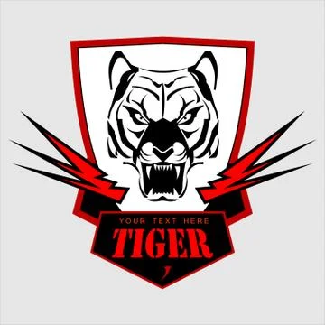 Tiger Head, Shield and Light Stock Illustration