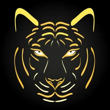 Tiger head silhouette. Vector tiger icon as a design element on black backg.. イラスト素材