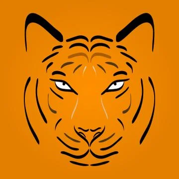 Tiger head silhouette. Vector tiger icon as a design element on orange back.. 스톡 일러스트