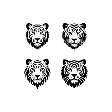 Tiger head silhouettes set vector Stock Illustration
