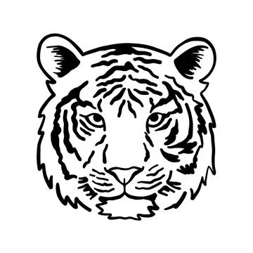 Tiger head. Tiger face. Vector outline illustration isolated on white. Simbol of Stock Illustration