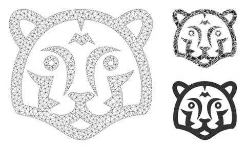 Tiger Head Vector Mesh Network Model and Triangle Mosaic Icon 스톡 일러스트