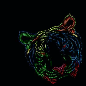 Tiger hunter head face line pop art potrait logo colorful design. Stock Illustration
