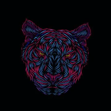 Tiger hunter head face line pop art potrait logo colorful design Stock Illustration