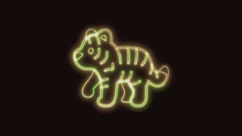 Tiger Icon Neon Seamless Loop 4K (Black Background) Video stock 310360984
