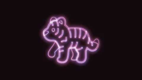 Tiger Icon Neon Seamless Loop with Black Background 4K Video stock 311303633