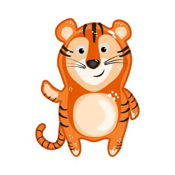Tiger isolated on white background. Cute red tiger cub cartoon character. Stock Illustration