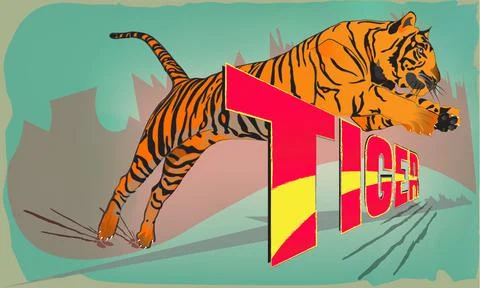 Tiger jump Colored image Illustrazione stock