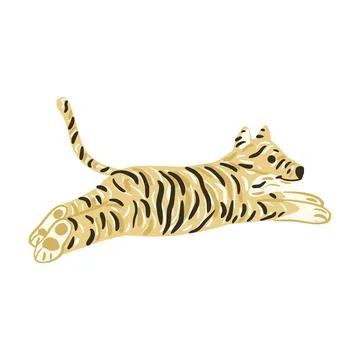 Tiger jump isolated on white background. Cute character from safari in stripe Stock Illustration