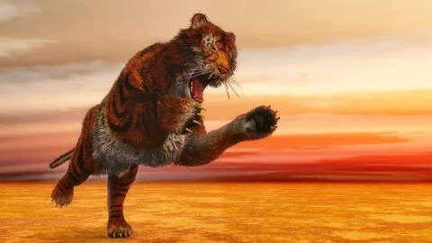 Tiger jumping - 3D render Stock Illustration