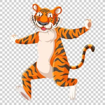 Tiger jumping happily on transparent background illustration. Stock Illustration