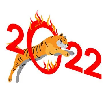 Tiger jumping throw burning zero in number 2022 Stockillustratie