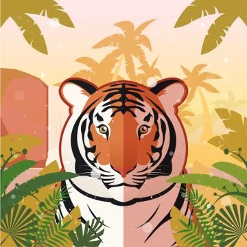 Tiger on the Jungle Background Stock Illustration