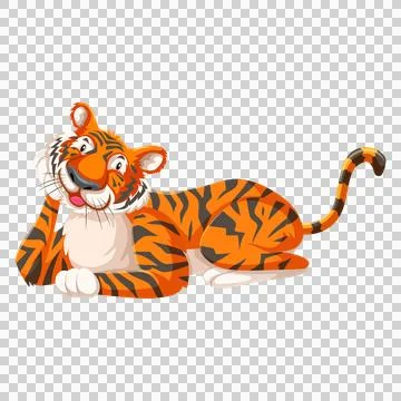 Tiger laying down happily on transparent background. Ilustración de archivo