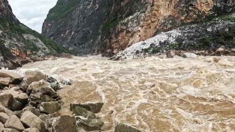 Tiger Leaping Gorge Rapids in Slow Motion, Yunnan, China Stock Footage 341346744