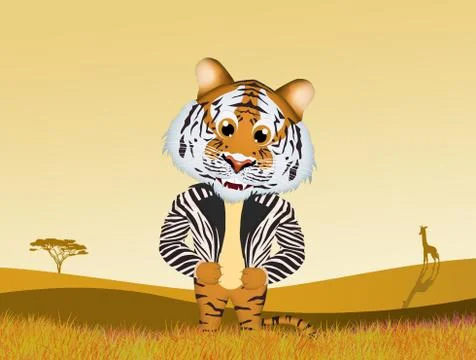 The tiger with leather striped jacket Stock Illustration