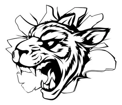 Tiger mascot breaking through wall Stock Illustration