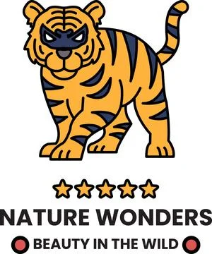 A tiger with a mask on its face and a star on its head in the style of sign.. Stock Illustration
