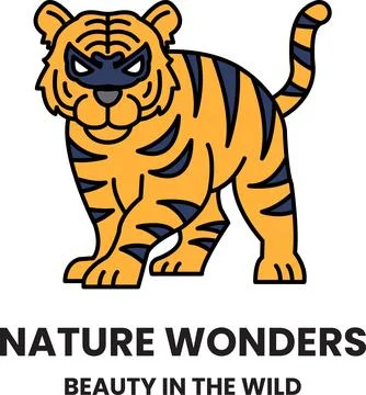 A tiger with a mask on its face is standing in the wild in the style of sig.. Stock Illustration
