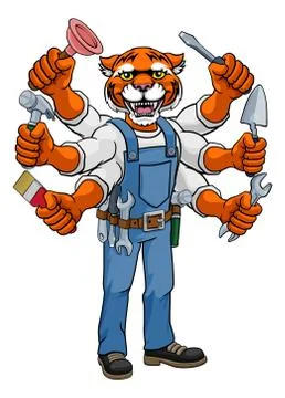 Tiger Multitasking Handyman Holding Tools イラスト素材