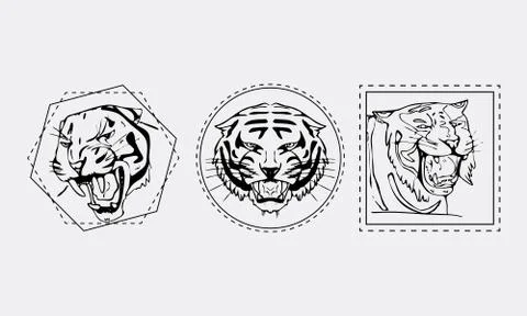 Tiger muzzle emblem set Stock Illustration