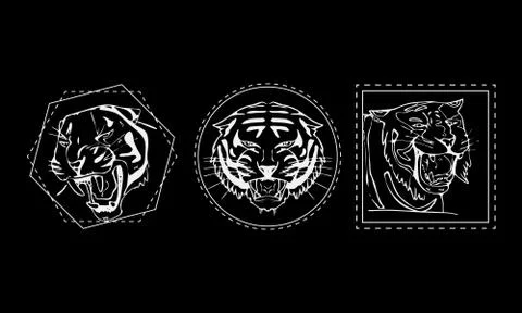 Tiger muzzle emblem set Stock Illustration