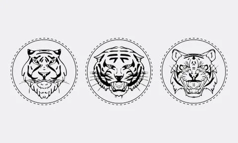 Tiger muzzle emblem set Stock Illustration