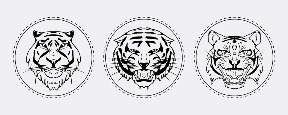 Tiger muzzle emblem set Stock Illustration