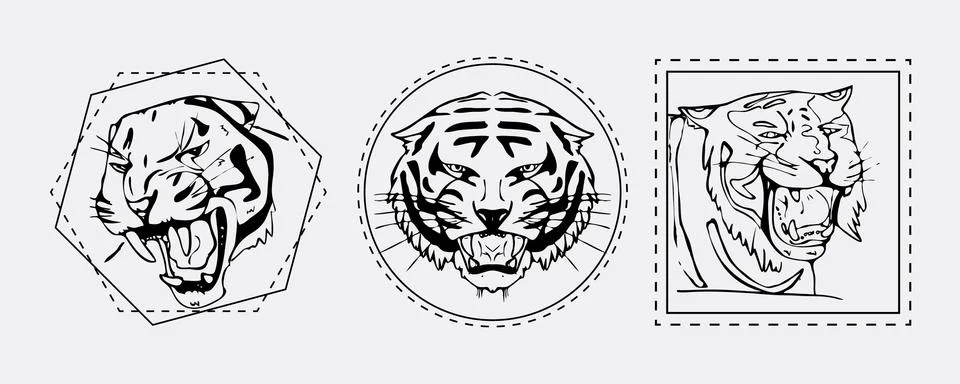 Tiger muzzle emblem set Stock Illustration