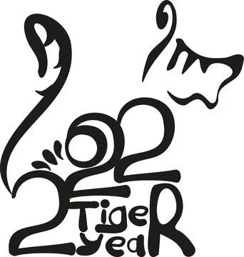 Tiger of numbers 2022 in hand draw style. Lunar zodiac symbol of Year of Tiger Stock Illustration