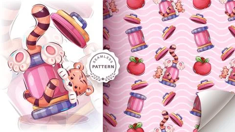 Tiger play game - seamless pattern Stock Illustration