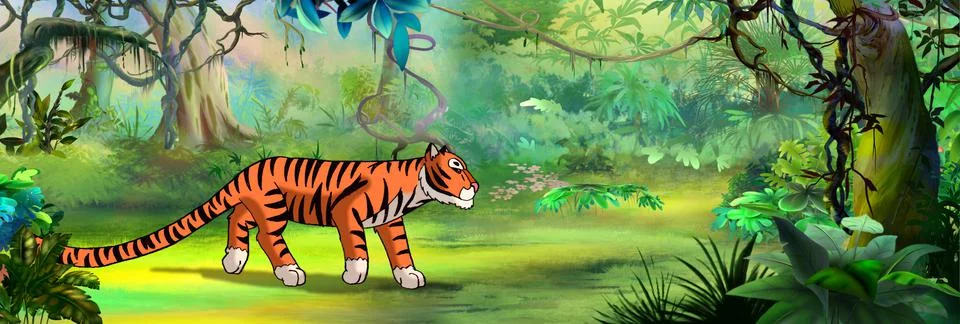 Tiger in the rainforest Stock Illustration