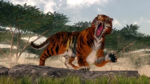 Tiger roaring - 3D render Illustrazione stock