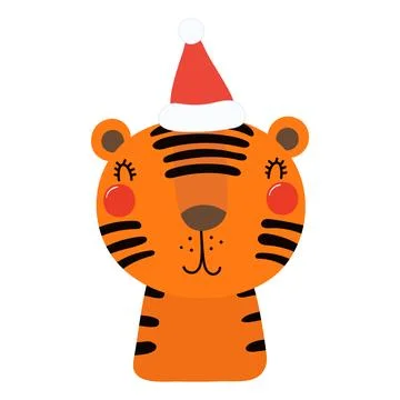 Tiger in a Santa Claus hat isolated Stock Illustration