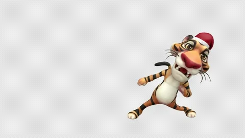 Tiger in santa hat dancing on an alpha channel background in a seamless loop. Stock Footage 167538007