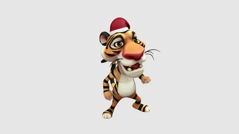 Tiger in santa hat dancing on an alpha channel background in a seamless loop. Stock Footage 167538175