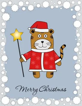A tiger in santa's clothes Stock Illustration