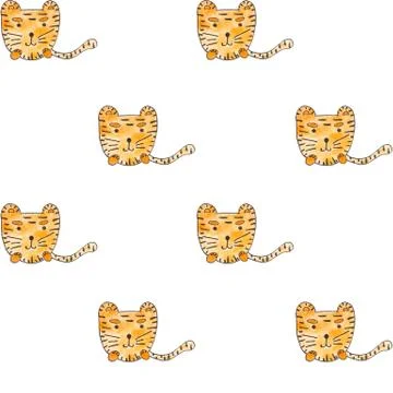 A tiger, Seamless Pattern.Watercolor Hand Drawn,tiger Head Seamless Background Stock Illustration