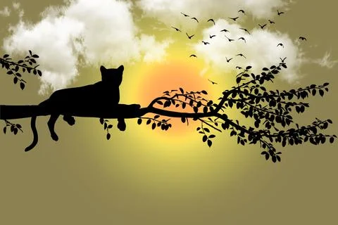 A tiger setting on tree branch. Stock Illustration