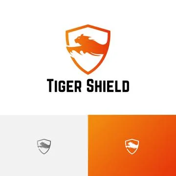 Tiger Shield Burned Flame Fire Protection Wild Animal Logo Stock Illustration
