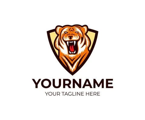 Tiger in shield logo design Stock Illustration