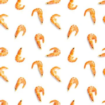 Tiger shrimp. Seamless pattern made from Prawn isolated on a white background Stock Photos
