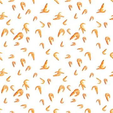 Tiger shrimp. Seamless pattern made from Prawn isolated on a white background Stock Photos
