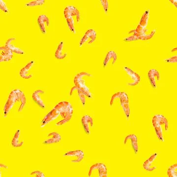 Tiger shrimp. Seamless pattern made from Prawn isolated on a yellow background 写真素材
