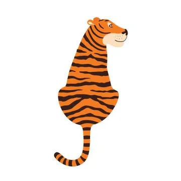 Tiger sitting view from the back. Vector illustration. Stock Illustration