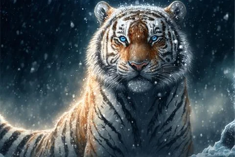 Tiger in a snow on winter background Stock Illustration