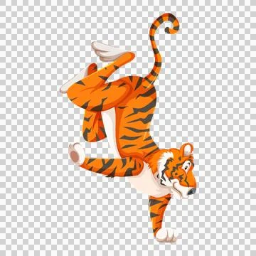 Tiger standing on one hand on transparent background. Illustration
