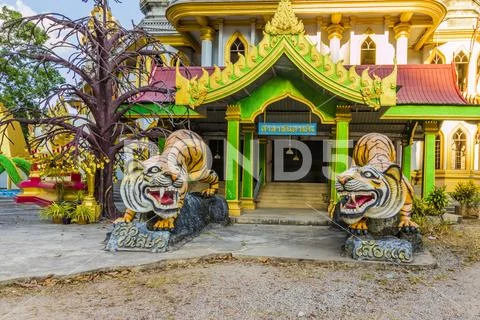 Tiger statues at the Tiger Cave Temple in Krabi, Thailand, Southeast Asia, Asia Stock Photos