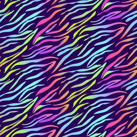 Tiger striped rainbow seamless pattern. Tiger texture neon holographic vector Stock Illustration