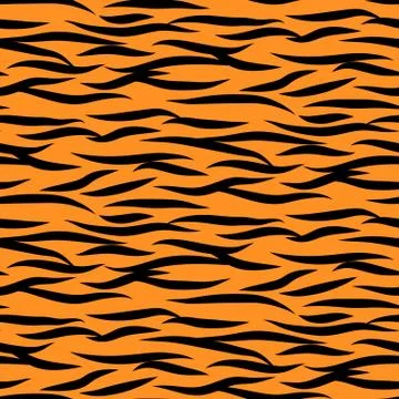 Tiger stripes seamless vector pattern black and orange background print. Stock Illustration